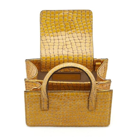 Marge Sherwood Gold Pebbled Croc Print Accordion Mini Handled Purse - Picture 6 of 16